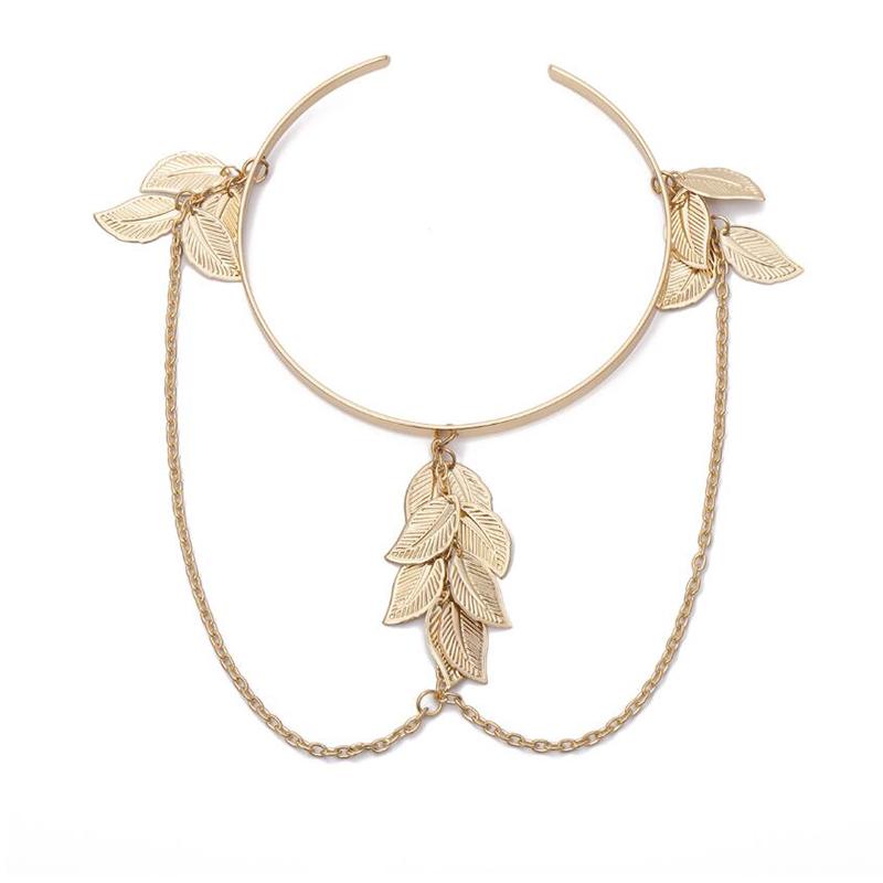 Boho Retro Leaves Upper Cuff Bangle Armband Arm Slave Chain Bracelet Jewelry