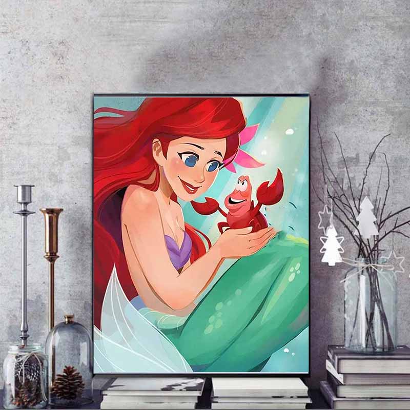 Disney Diamond Painting Ariel and Sebastian's Healing Illustrations 5D Diamond Painting Art Embroidery Cross Stitch Room Decoration