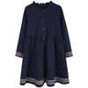 Hacikis Girls' Navy Preppy Style Long Sleeve Cotton Dress