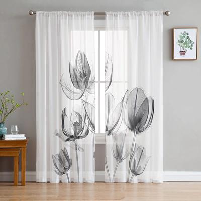 Blumenlaser-Tulpe, transparent, für Schlafzimmer, transparent, Gardinen, Urlaubsdekoration, Fenster, Voile, Tüllvorhang