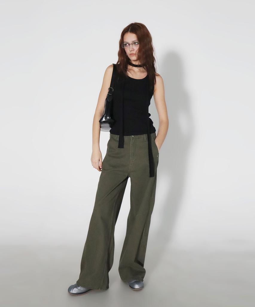CHICKS Cotton Cut-Out Balloon Pants Khaki