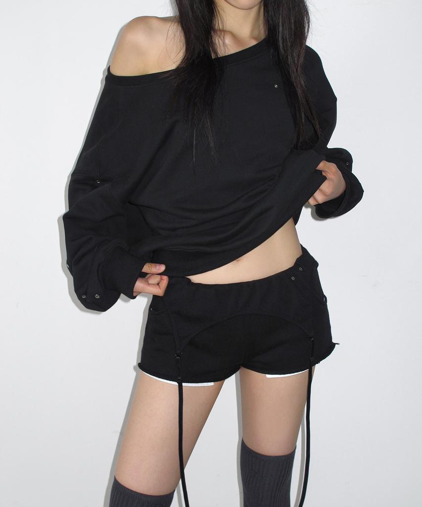 Sailpeulei One Shoulder Eyelet Sweatshirts / Black