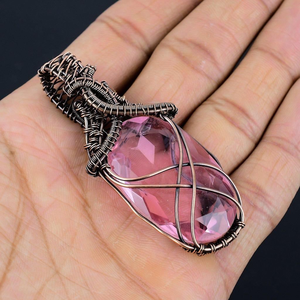 Pink Kunzite Pendant Gemstone Jewelry, 999 Copper Wire Wrapped Pendant, Handmade Jewelry Birthstone Pendant, Gift For Him