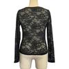 Women Tops V-Neck Long Sleeve See-through Lace Floral Design Pullover Tops Slim Fit Layering Versatile Tops