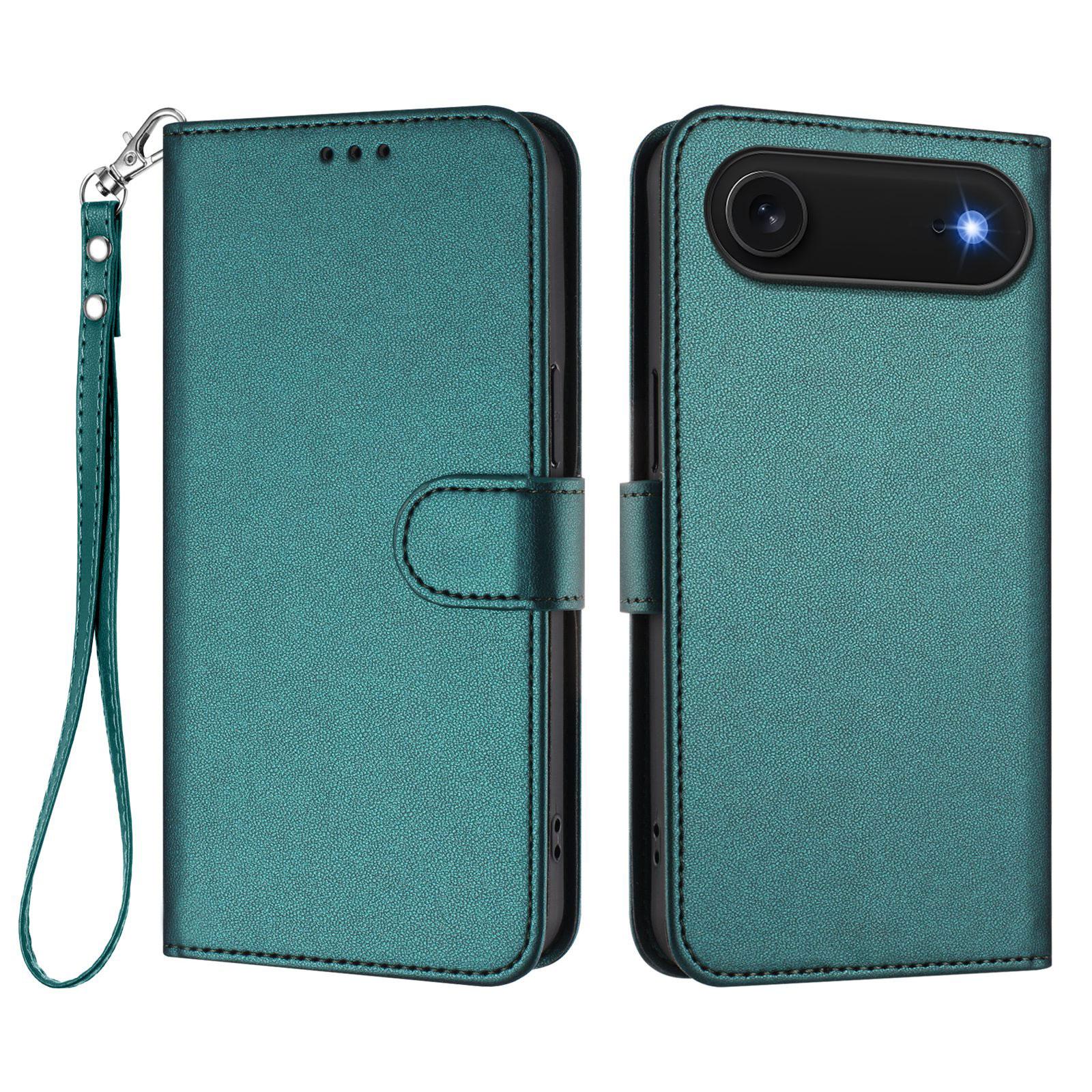 

For iPhone 17 Air Leather Case Wallet Stand Phone Cover with Wrist Strap Green