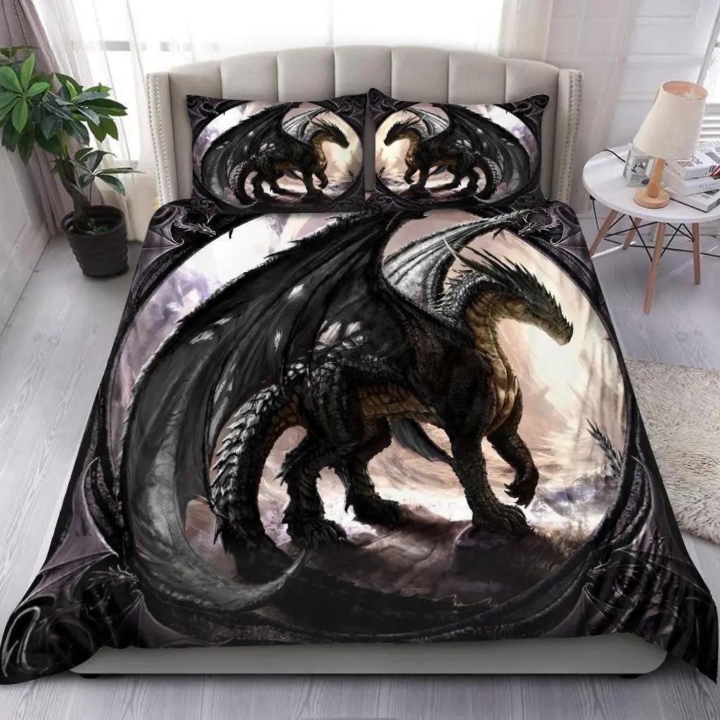 Yellow Eye of Black Dragon Duvet Cover Set Fantasy Dragon Large Monster Gothic Bedding Sets Dragon Eyes Comforter Cover 2/3PCS
