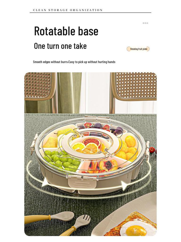 360° Rotating Six-Compartment Storage Box for Refrigerator & Picnic - Fresh-Keeping Fruit Bowl