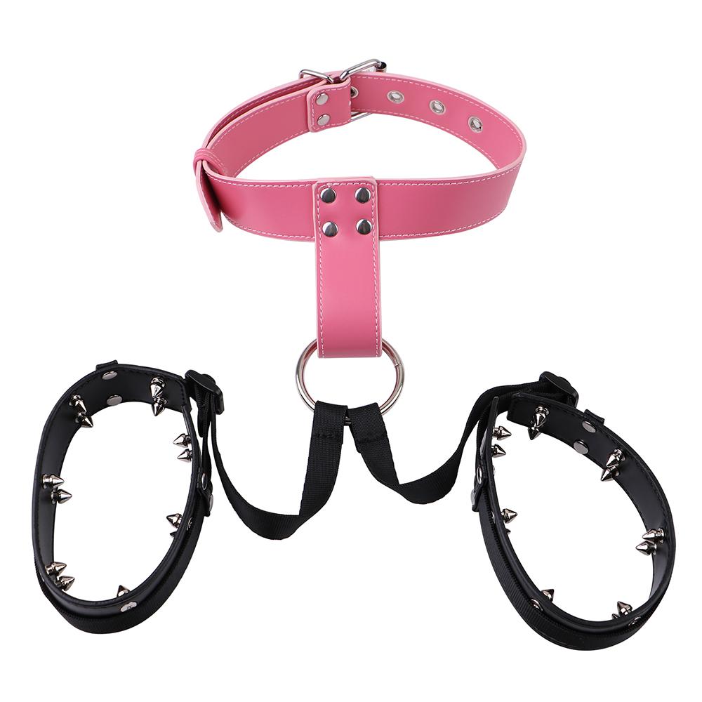QKKQ Leather BDSM Belt Breast Restraint with Collar Female Boobs Binder Harness Sex Toys Breast Bondage Gear for Women