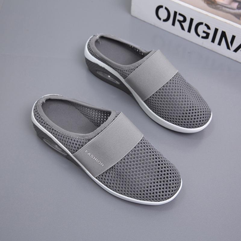 Schuhe Sommer große Größe Taschenkopf Halbschuhe Damen Mesh ohne Absatz Ein-Pedal Damenschuhe flache Schuhe