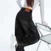 Spring Summer Full Star Rhinestone High Waist Relaxed Saber Cut Slim Straight Floor Sweeping Denim Pants For Ladies Casual Oversize Denim Trousers