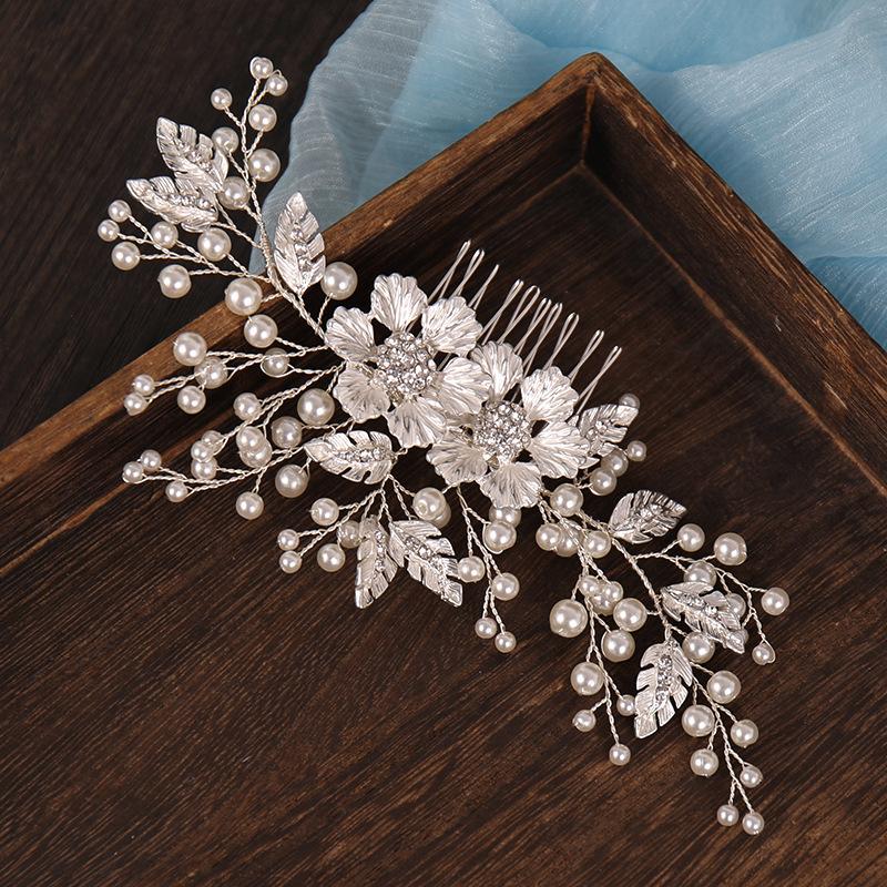 Silver Color Flower Pearl Rhinestone Hair Comb Headband Wedding Hair Accessories For Women Bride Tiara Headband Hair Jewelry