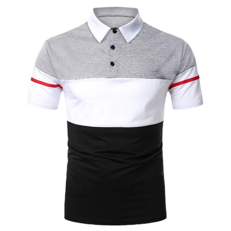 Men's New Lapel Short Sleeve Polo Patchwork T-Shirt Top