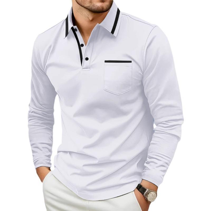 Men Solid Color Lapel Shirt Patchwork Pocket Casual Long Sleeve for Spring Autumn