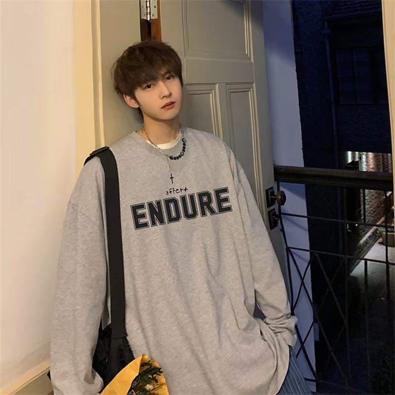 

Мужские футболки с длинным рукавом с буквенным графическим принтом, модные брендовые футболки для мужчин, мужская одежда, повседневная футболка, мужская летняя корейская ретро футболка 5XL светло-серый