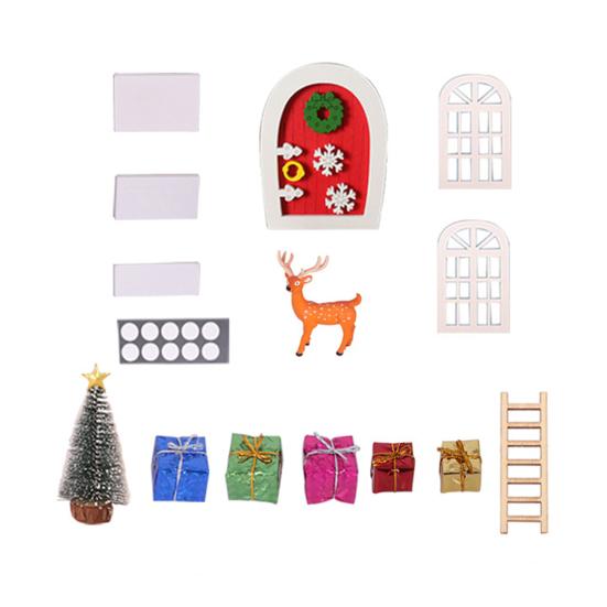 Miniature Christmas Scene Model Handmade Mini Wood Elf Door Festive Holiday Atmosphere Model Dollhouse