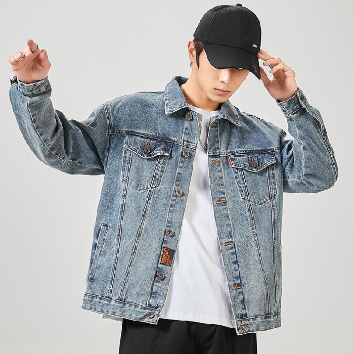 

Японская джинсовая куртка для стирки, мужская свободная джинсовая куртка, весенне-осенняя короткая рабочая куртка 3XL синий
