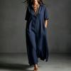 European and American women's clothing spring and summer new cotton and linen simple and elegant solid color short-sleeved lapel dress