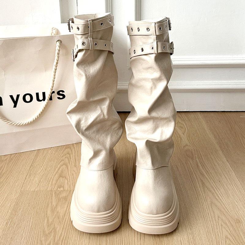 Retro platform boots women's boots autumn and winter with skirt slim knight boots