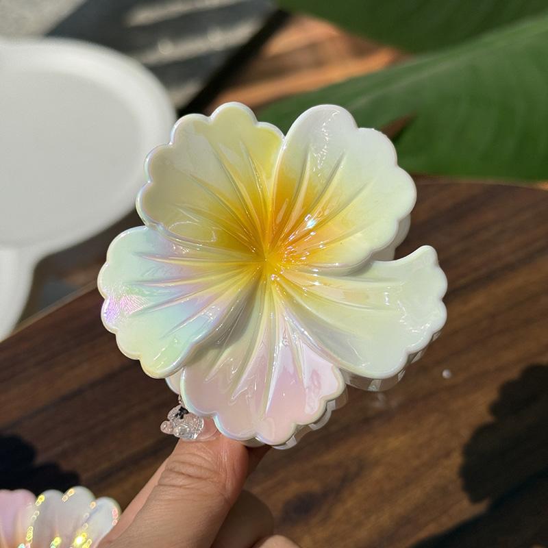 Boho Korean Gradient Colorful Flower Ponytail Shark Hair Clip Claw Women Temperament Hairpin Barrettes Hair Hawaiian Accessories