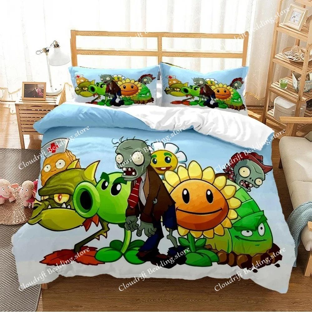 Plants Vs Bedding Sets Zombie US Europe UK Size Quilt Cartoon Bed Cover Duvet Cover Pillow Case Adult Children