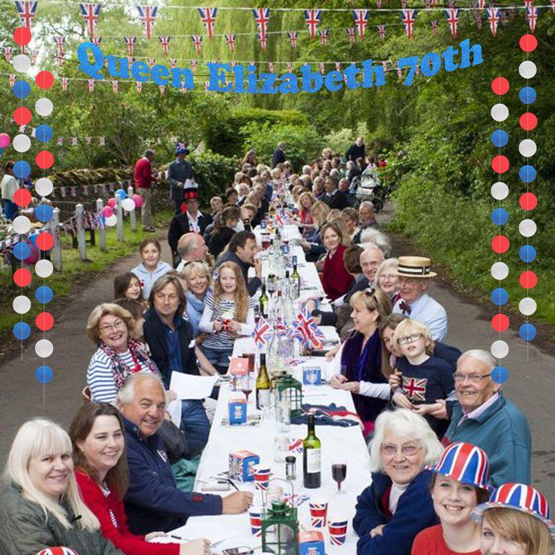 Elegantes Queen 70. Platin-Jubiläum Partyzubehör Set Wimpelkette Banner Caketopper Mehr!