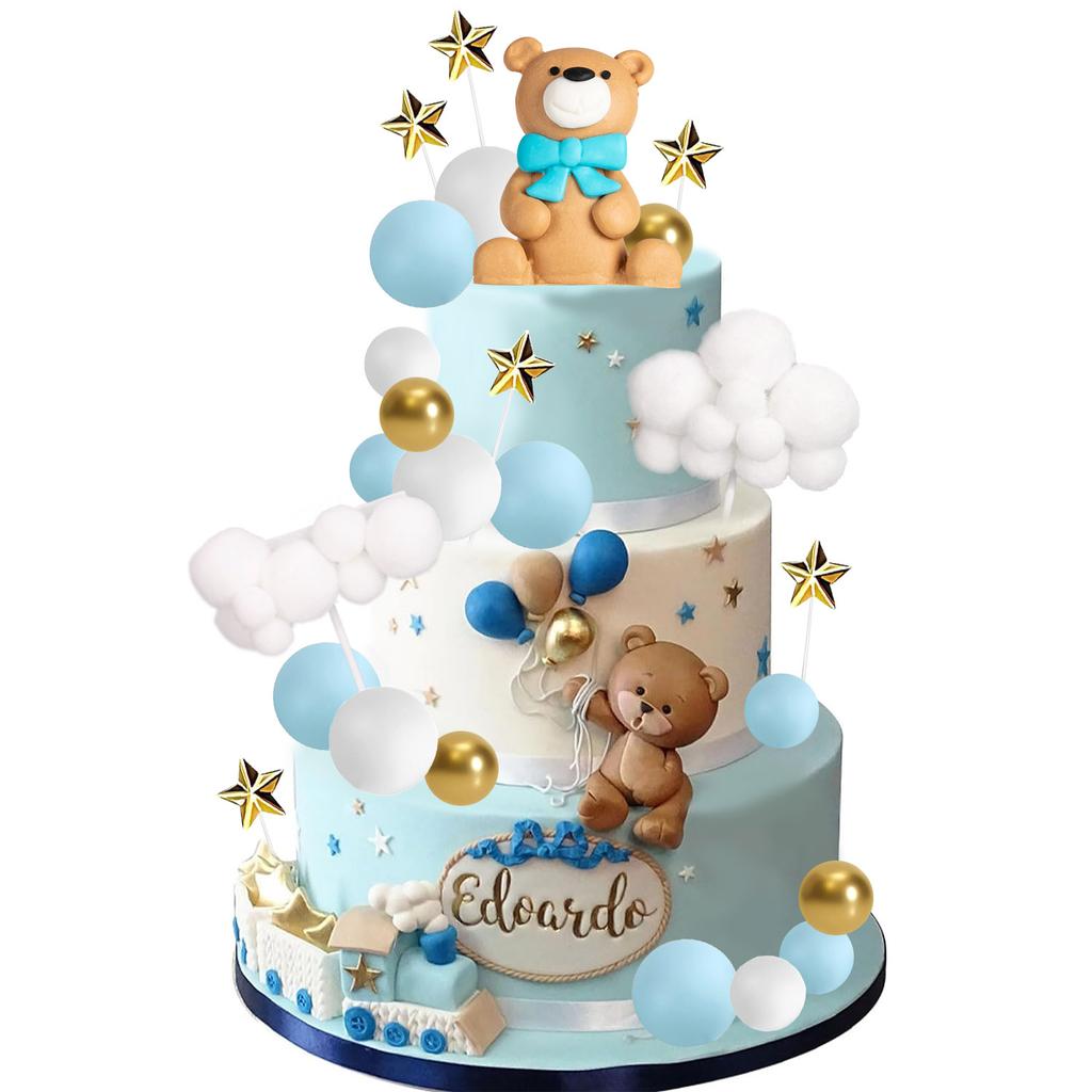 Teddy Bear Cake Topper Decorations Set, Bear Balls Cake Decoration for Boys and Girls Gender Reveal party Baby Shower Supplies