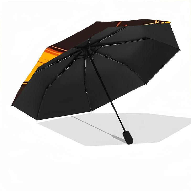 1pc Black Cat Adventure Auto Open/close, 8-Rib Iron Frame, Compact Folding Cute Umbrella All-Season Portable Umbrella for Travel 018