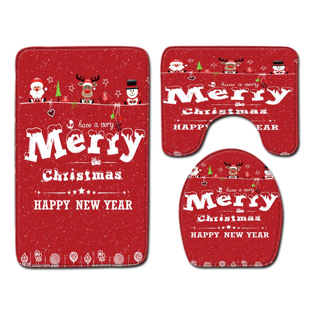 Christmas Toilet Three-Piece Floor Mat Bathroom Three-Piece Carpet Doormat