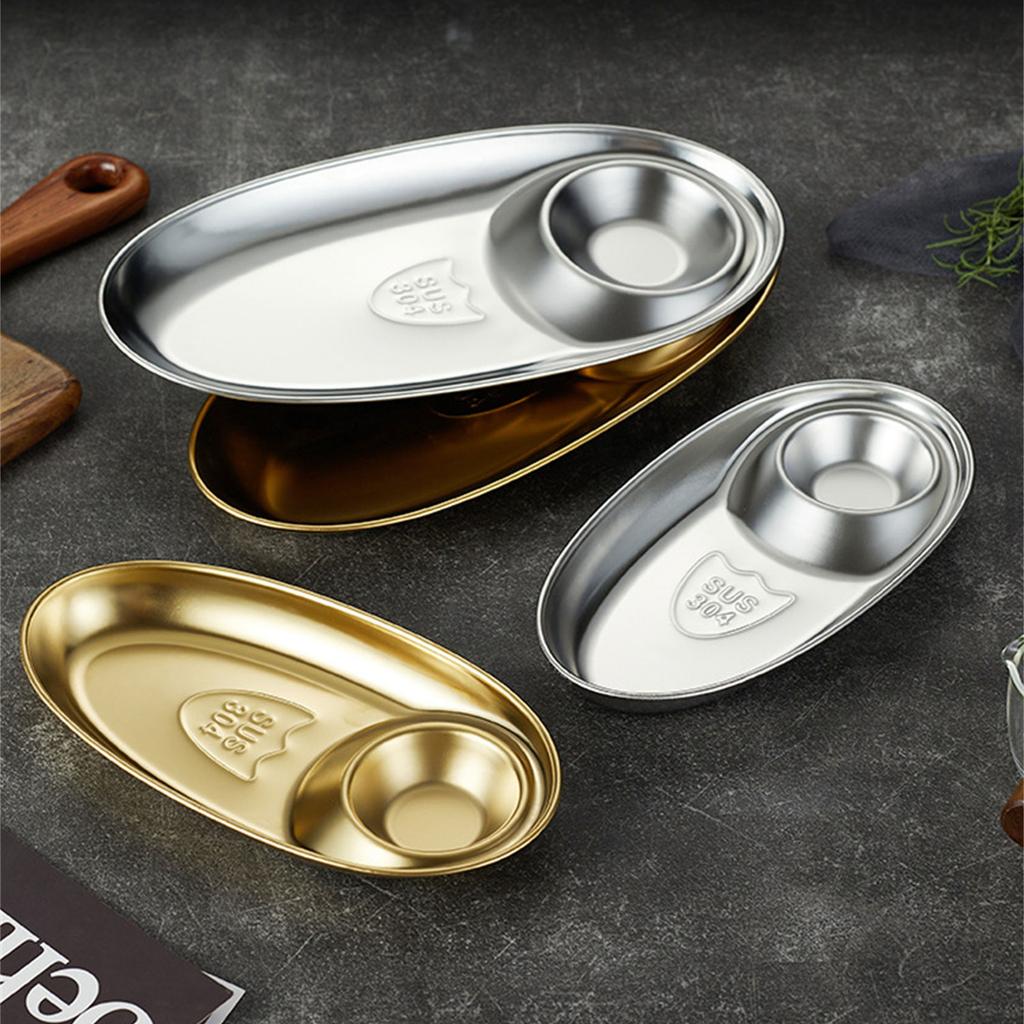 Langlebige, rostfreie ovale Servierplatte mit zwei Fächern, Serviertablett für Pommes, Dips, Vorspeisen