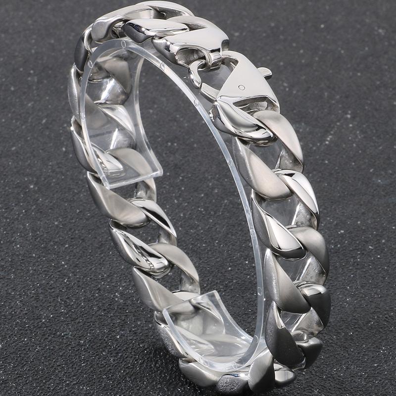 Vakuumplattiertes Curb Cuban Link Kettenglied Armband für Herren 15MM Rund Poliert Matt Titan Edelstahl Herren Armbänder Schmuck