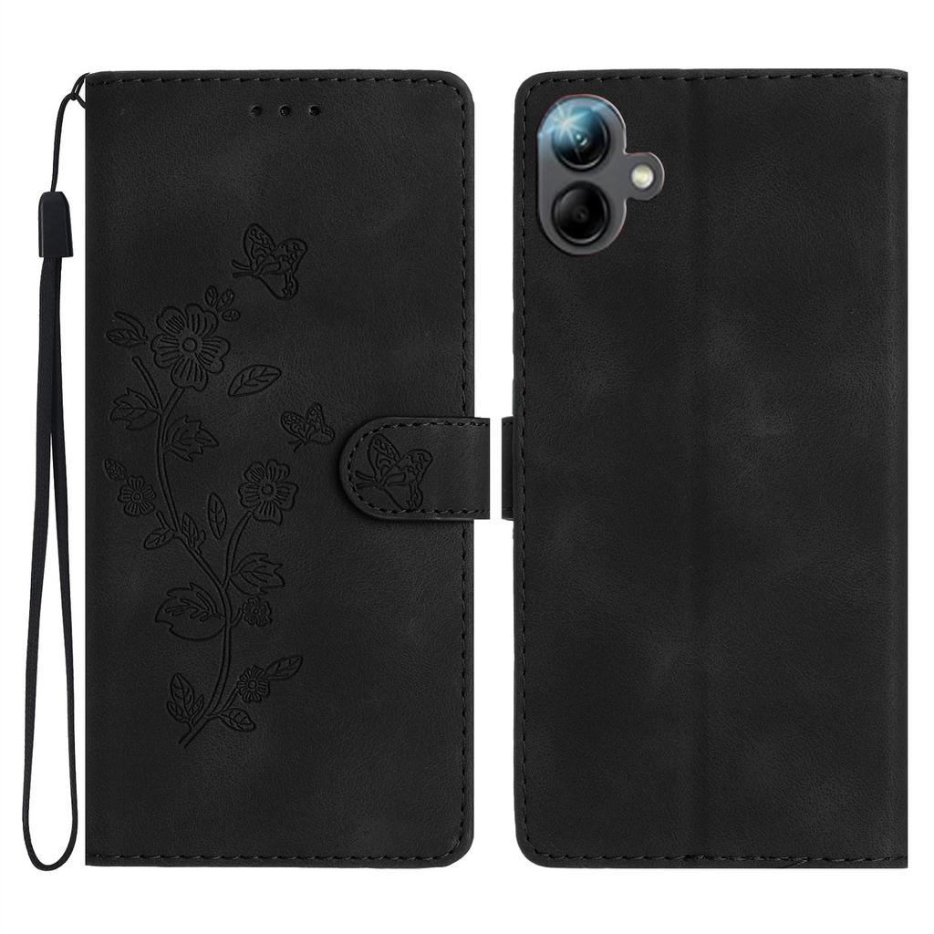 For Samsung Galaxy A06 4G Case Leather Imprinted Flower Phone Cover Wallet with Wrist Strap