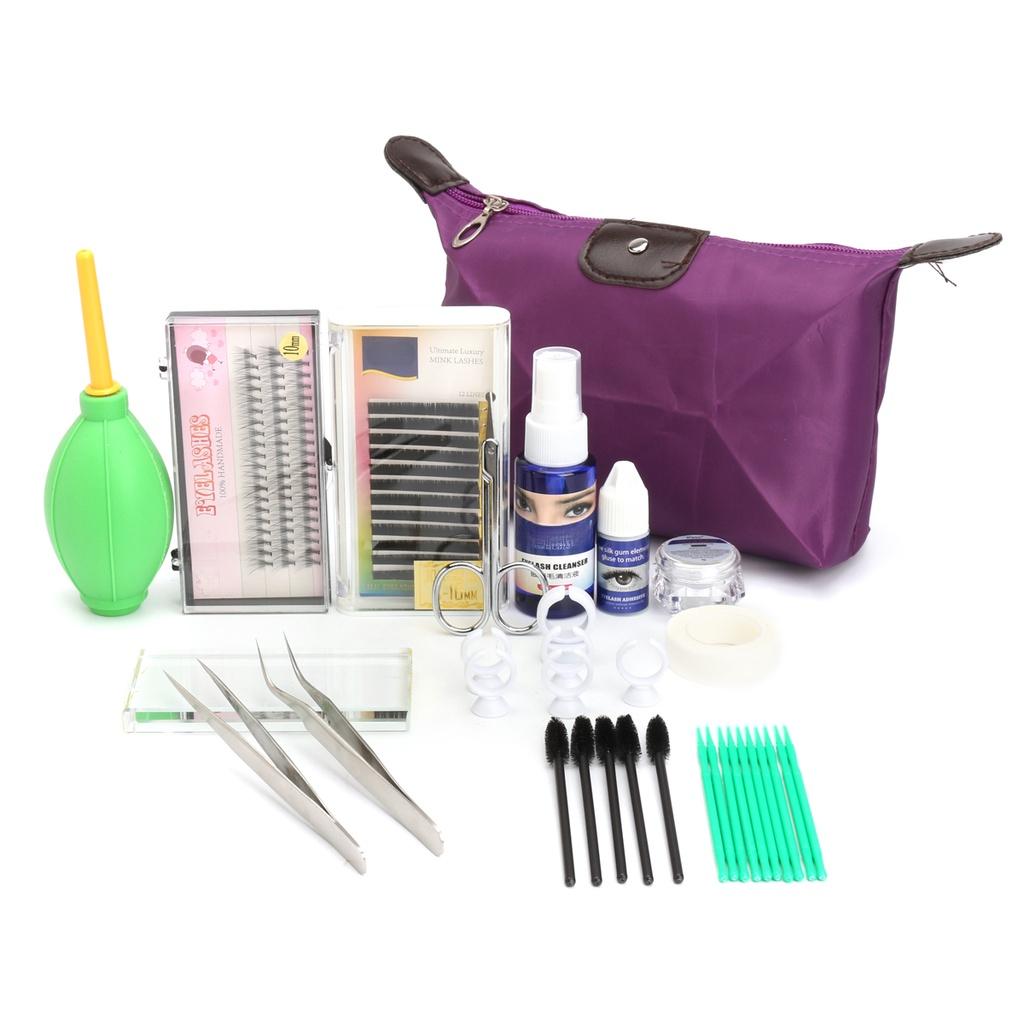 Professional False Eyelash Extension Make Up Set Kit Semi Permanent Make Up Individual Eyelash Extensions Curl Glue Tool Sets with Bag 16 In 1