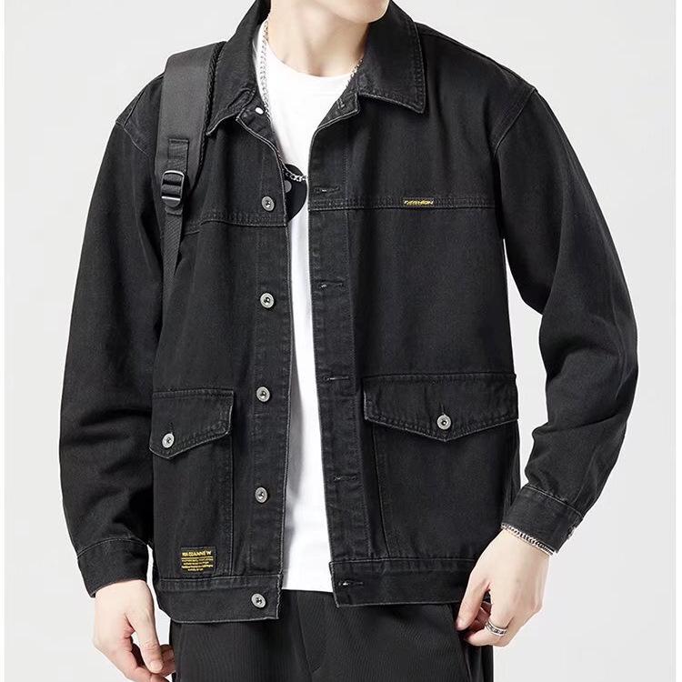 

Men s Trendy Retro Denim Jacket - Korean Style Slim Fit Casual Outerwear for Spring and Autumn M синій