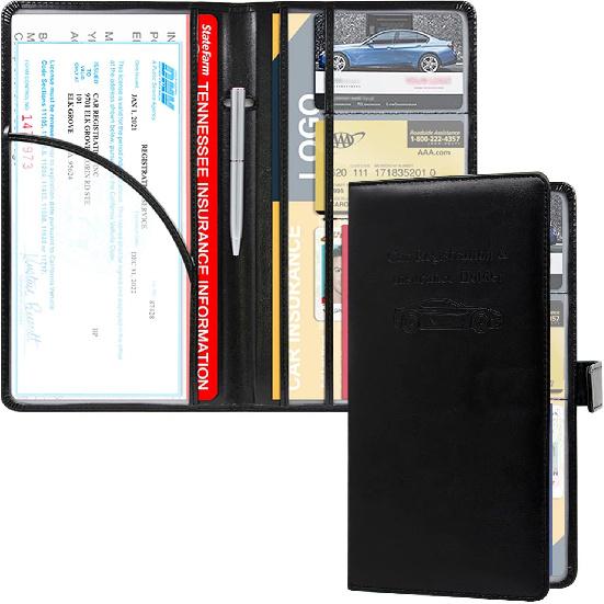 RSAquar Car Registration And Urance Holder, Leather Car Glove Box Organizer, Cool Car Accessories For ID, Driver'S License Cards & Essential