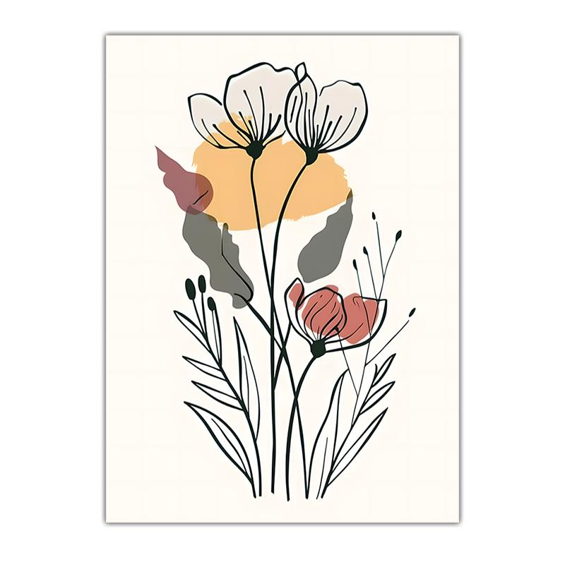 Boho Floral Wall Art, Abstract Line Art Canvas Painting, Minimalist Botanical Poster Print for Bedroom Living Room Wall Decor