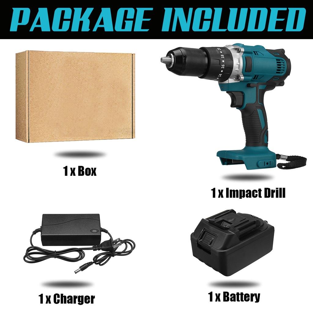 4000 Rpm Blue Brushless Electric Hammer Drill Electric Screwdriver 13mm 520N.m 20+3 Torque Cordless Impact Drill for -18V Battery 3-in-1