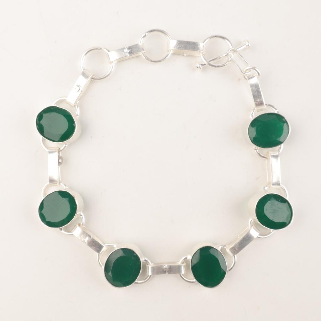 Green Onyx Gemstone 925 Sterling Silver Jewelry Handmade Bracelet 9" For Wedding RB-6-14