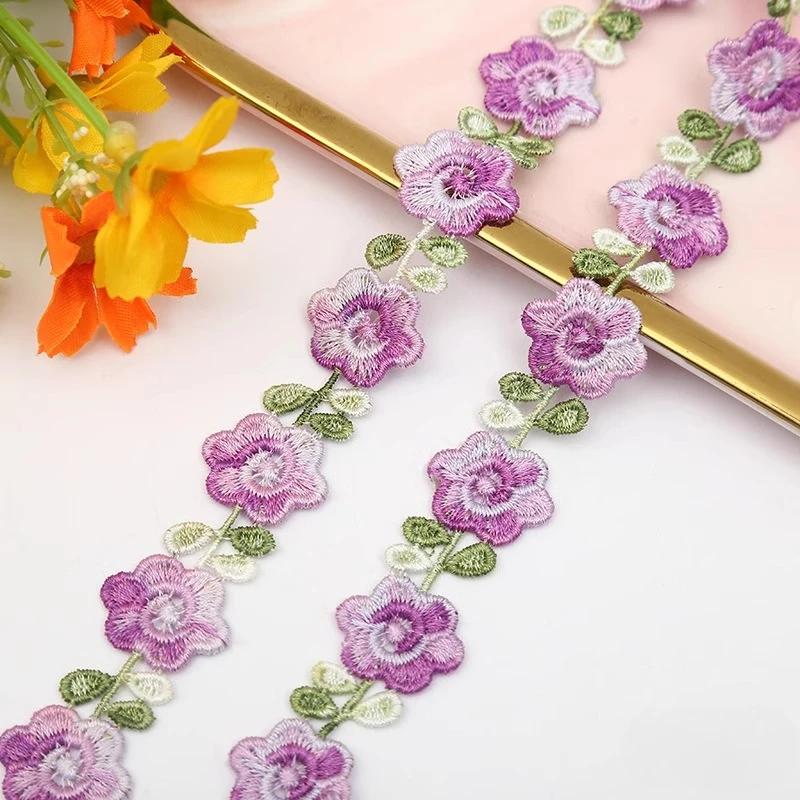 2CM Width Flower Lace Fabric Floral Embroidery Ribbon DIY Sewing Garment Applique Decor Accessories 2cm Lace Trim Crafts