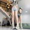 Women's Gray High-Waist A-Line Mini Skirt – Summer Spicy Girl Style, Hip Hugging, Anti-Exposure, Petite Fit.