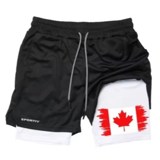 Canada Flag Camouflage Muay Thai Kick Boxing Shorts Men Women Unisex Casual Double Layer Quick Dry Breathable Training Sport Gym Fitness Workout