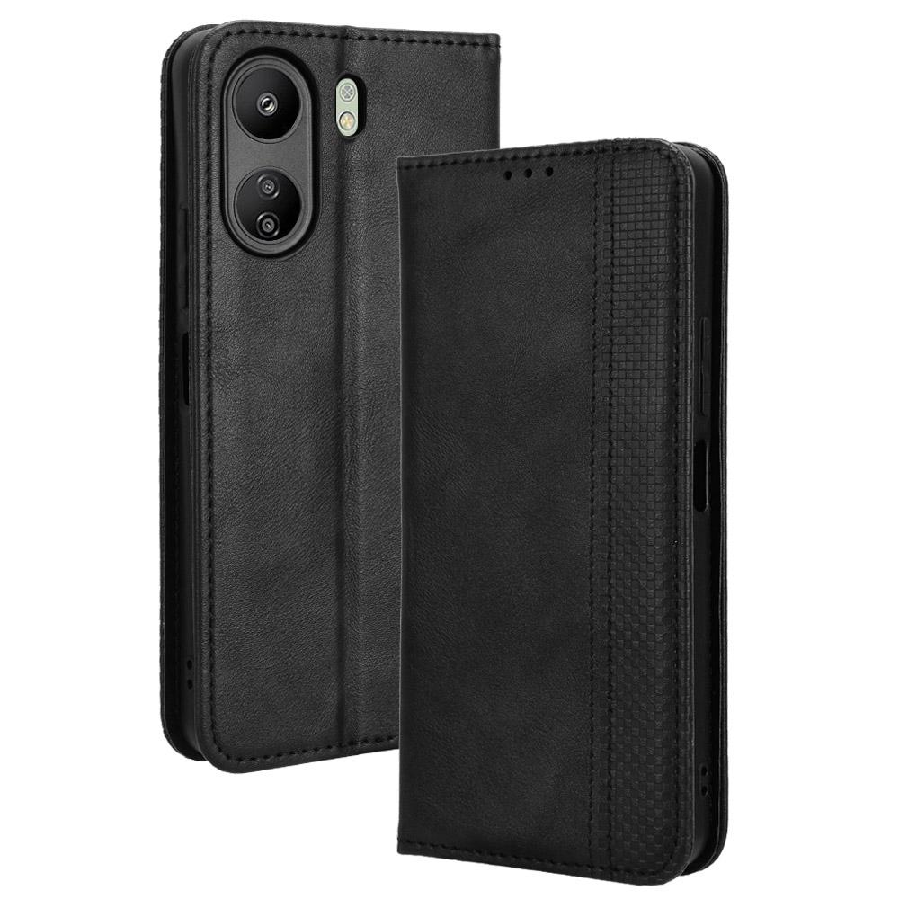 

For Xiaomi Redmi 13C/Poco C65 4G Case Retro Phone Cover with Wallet Stand Black