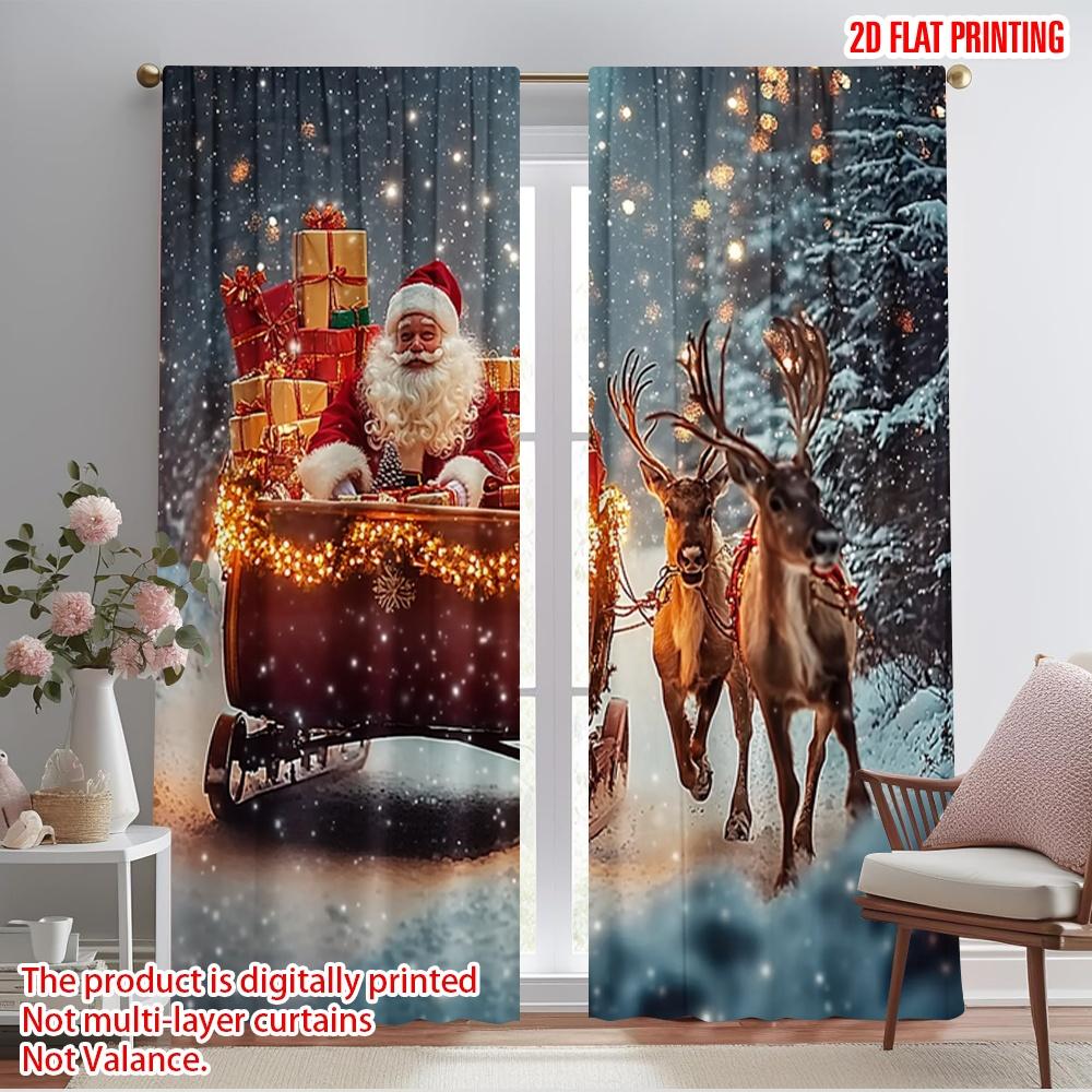 

2pcs,2D plane printing Popular Curtain Panels Santa Sleigh Reindeer Christmas Lights (2) Versatile Durable Polyester (without 52.50×116.00 CM 2pcs