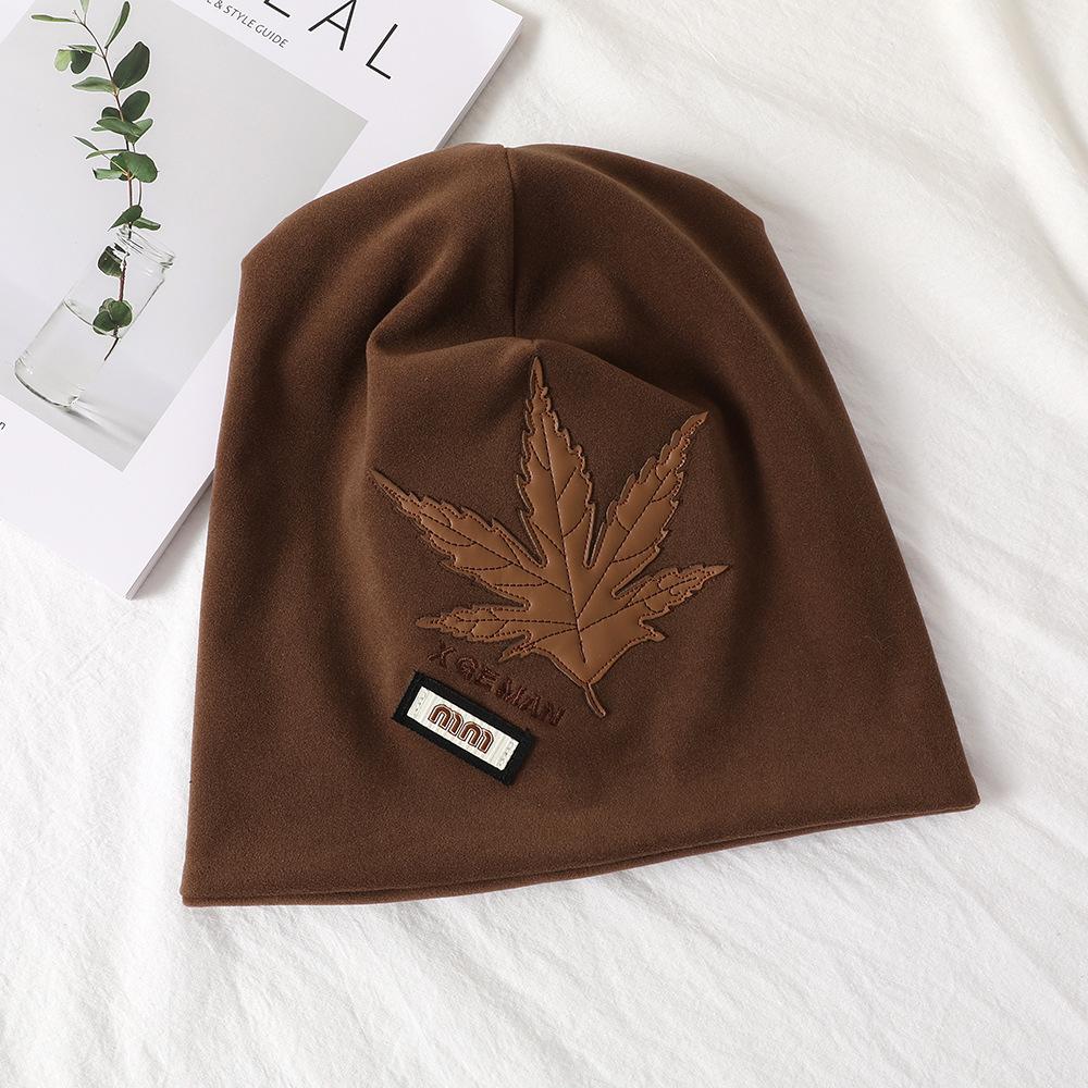 

Мужская вязаная шапка-бини с вышивкой кленового листа – Толстая, теплая, объемная осенне-зимняя шапка в корейском повседневном стиле. кофейный