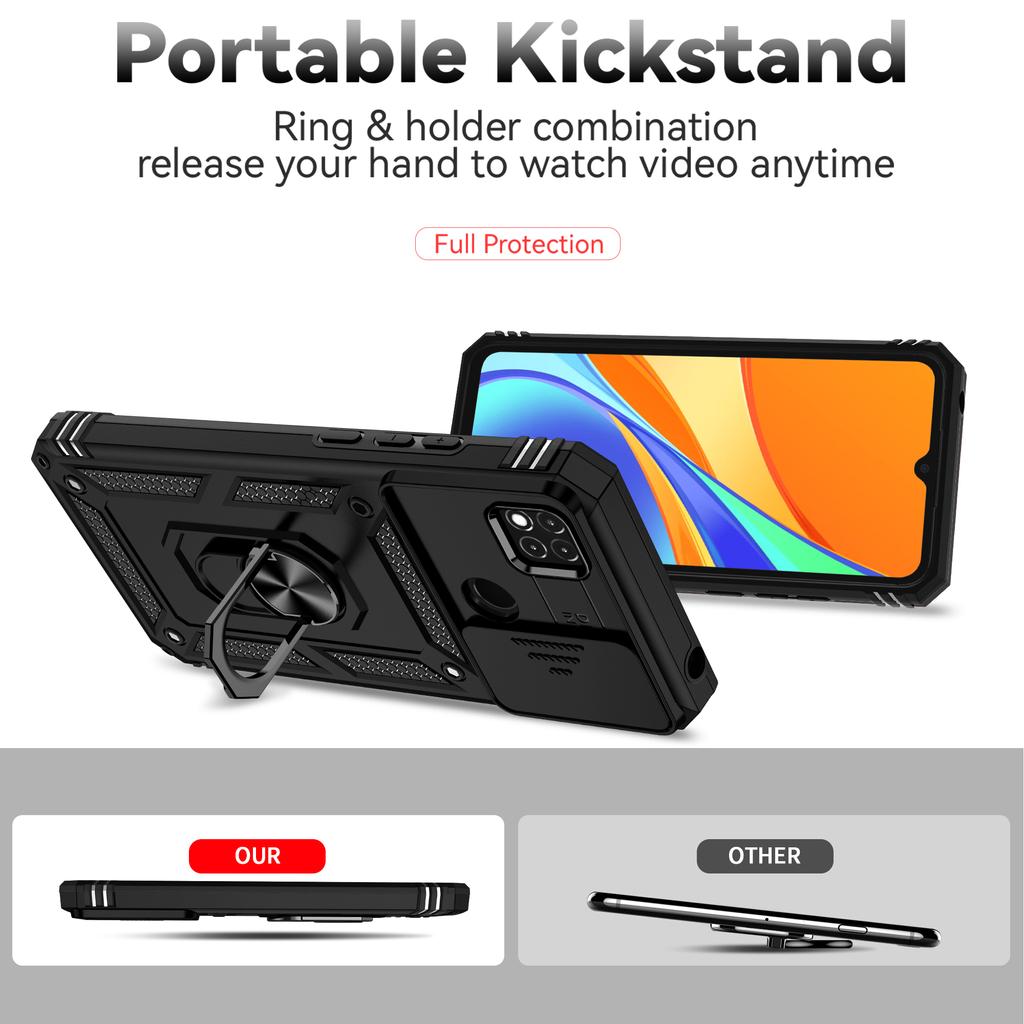 For Xiaomi Redmi 10A Redmi 9C Armor Phone Case Camera Lens Protection Metal Ring Stand Shockproof Case