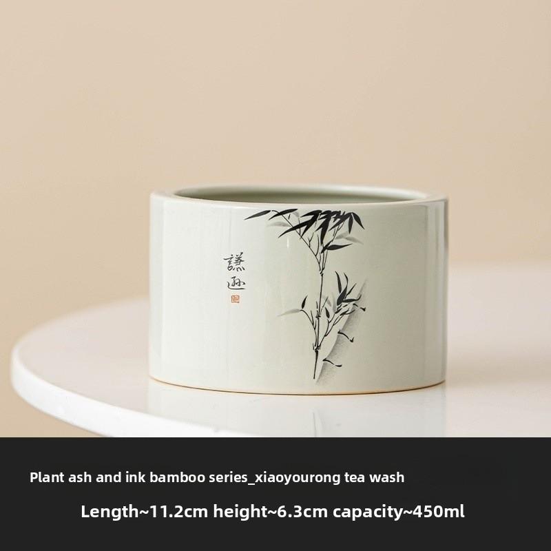 

Ash Glaze Ceramic Water Pot Chinese Scholar Rock Bamboo Theme Large Brush Washer Tea Ceremony accessory Gongfu Chahouse Decor