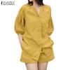 ZANZEA Women 3/4 Sleeve Blouse and Shorts Casual Two Piece Suit Set
