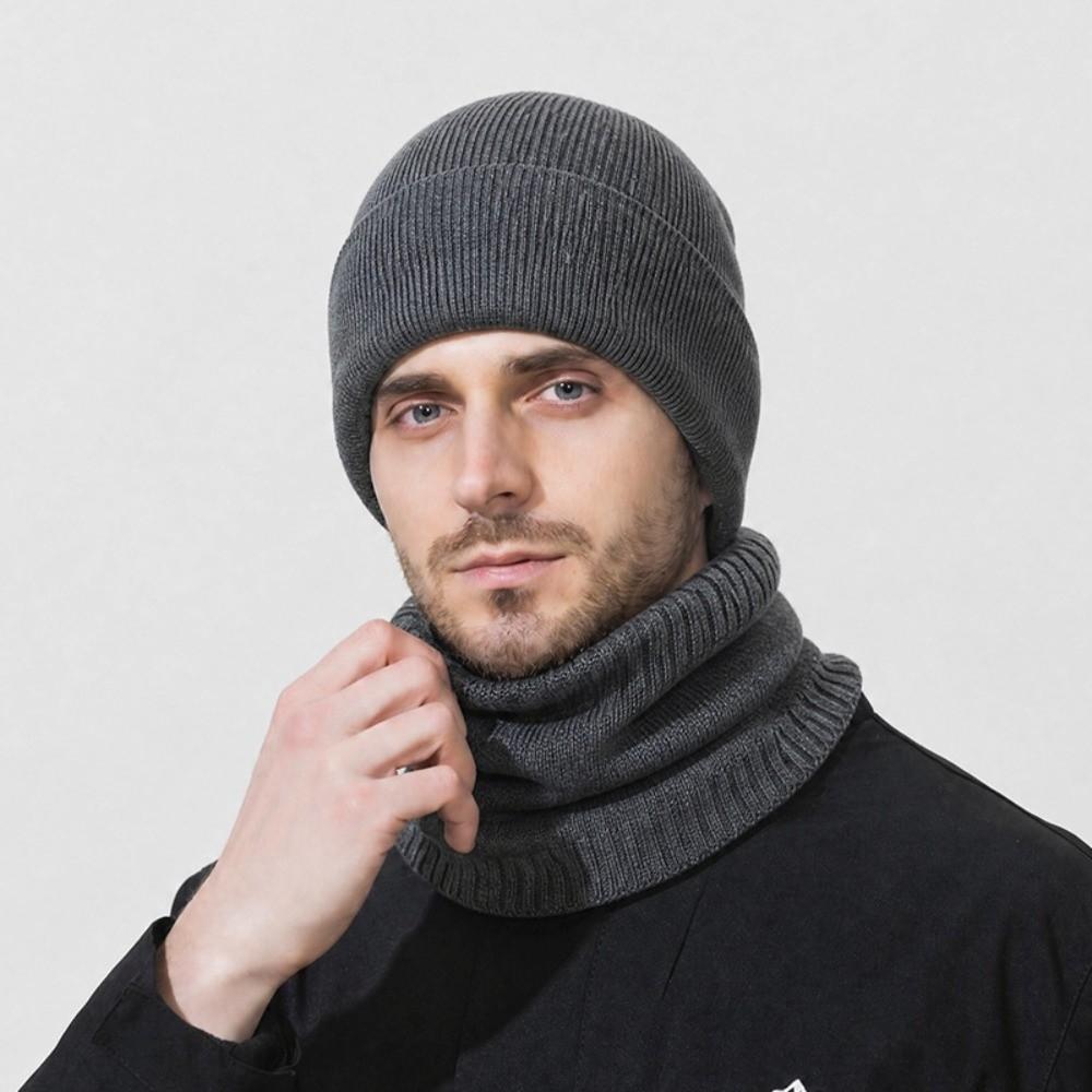 Stretch Knitted Winter Hat Solid Color Pullover Hat Neck Warmer  Outdoor Cycling Skiing