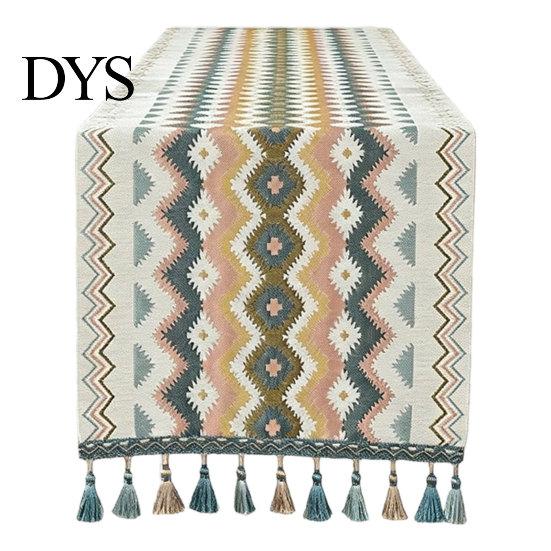 Jacquard Table Runner Geometric Runner, Colorful Triangles Vintage Floral Tassel Edge with Edges for Home Farmhouse Dining Decor Soft