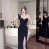 Sexy one-shoulder dress long dress women's summer ruffle edge temperament socialite high split evening dress dress high sense women