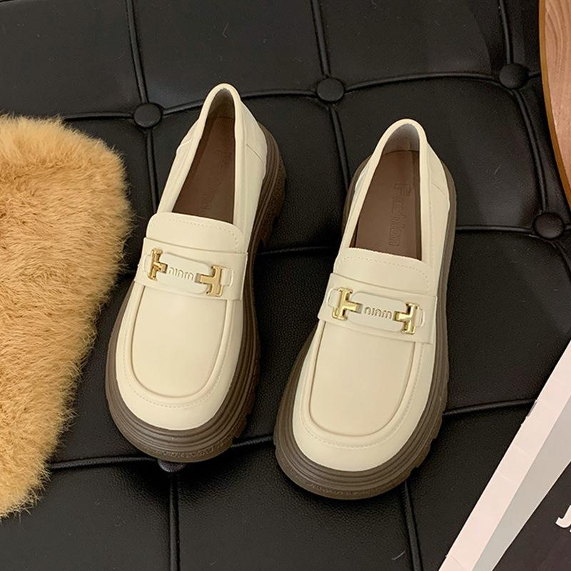 Platform-soled loafers women's new popular women's shoes, small leather shoes, versatile shoes, black single shoes